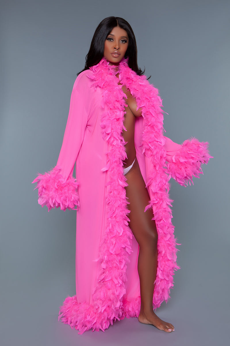 Sexy Long Boa Feather Robe in Hot Pink